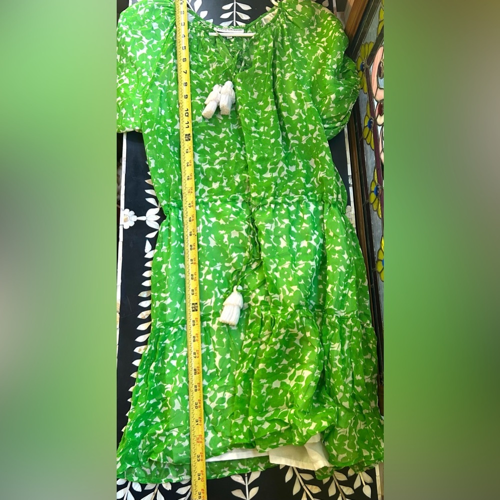 NWOT‎ Karina Grimaldi Silk Blend Tassel Mini Dress 🌿 Boho Resort Beach Chic - Picture 7 of 10